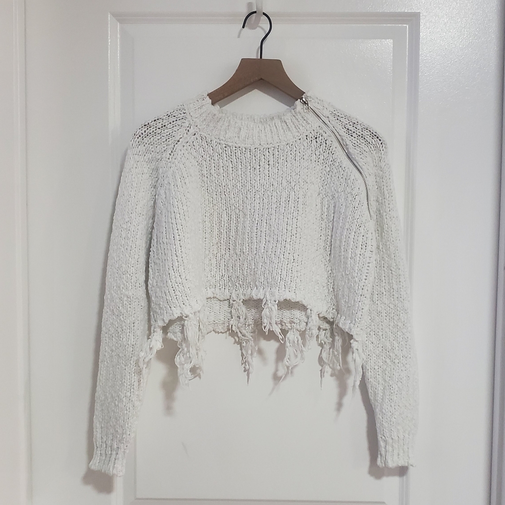 Fringe Knit White Crop Sweater - XS/S